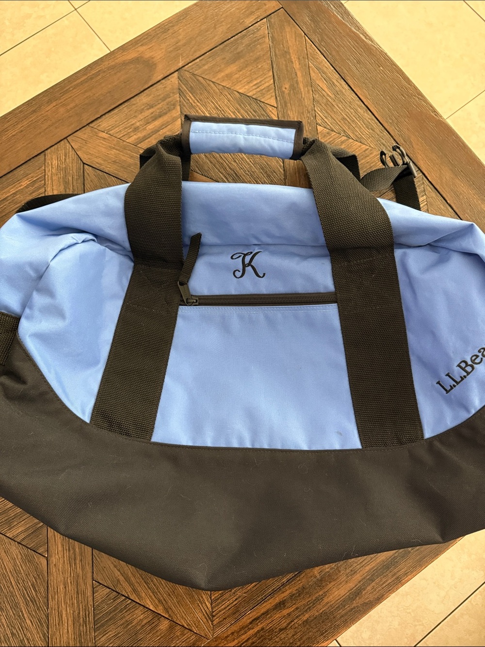 L.L.Bean Adventure Duffle Bag Medium Blue Black Monogram K Nylon Travel Bag